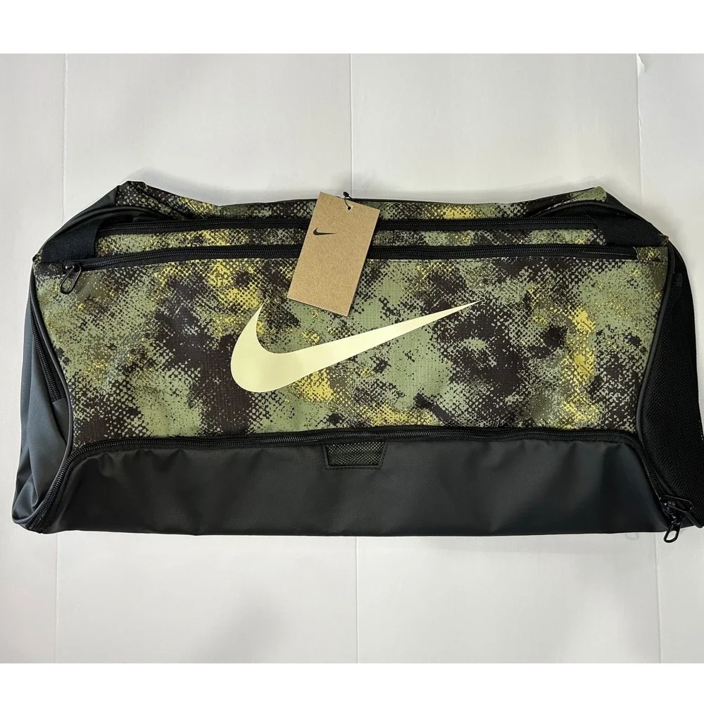 Nike Brasilia 9.5 Training Duffel Bag Medium Green Black Digital Camo FZ2585-386